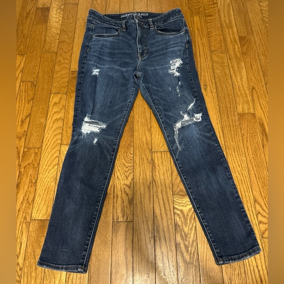 American Eagle Super Stretch High Rise Jegging Jeans Womens 12 Short Distressed - Picture 1 of 9